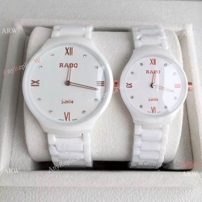 Rado Jubile Copy Watch White Ceramic Rose Gold Hour Markers